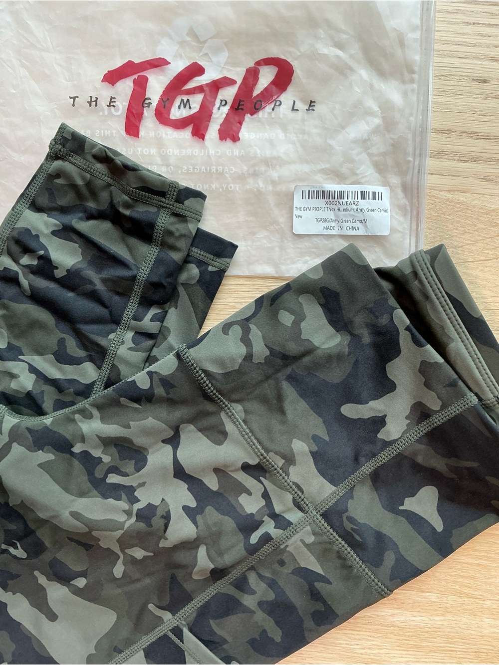 The Gym People High-Waist Camo Tummy Control Leggings with Pockets Size Med New